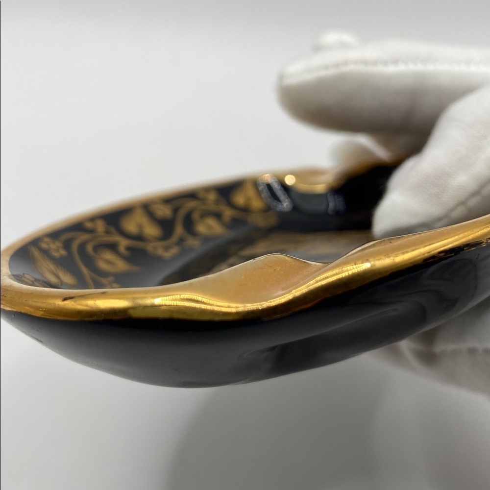Vintage Handmade In Greece Neofitou Keramik Gloss Black Ashtray 24K Gold Trim - Picture 6 of 6